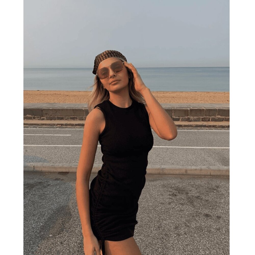 Lioness Military Minds Mini Dress Black XXS Sleeveless Ruched Bodycon Drawstring